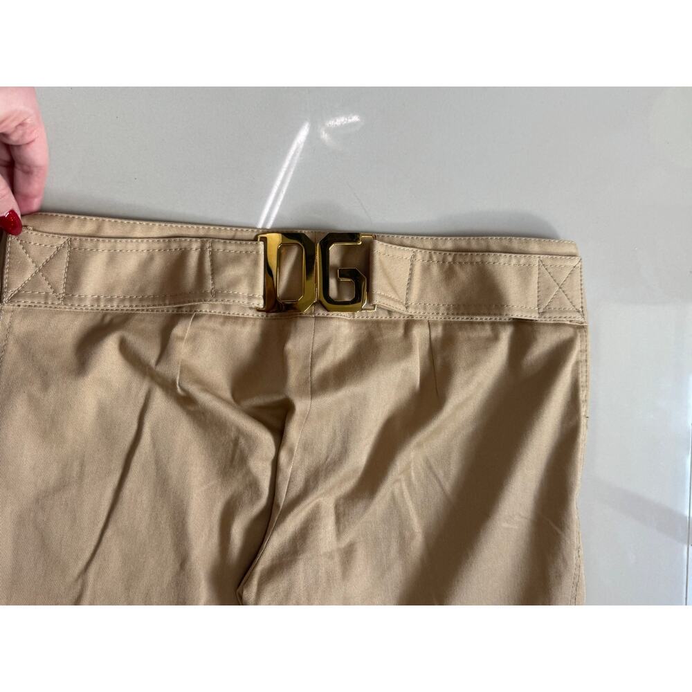 Dolce & Gabbana Tan Stretch Cotton Capri Pants Gold Logo Button 42
